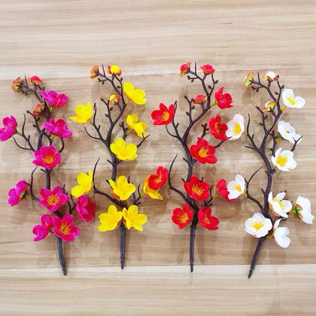 Cành Đào cổ, Hoa Mận, Đào bonsai hoa vải trang trí lên Set Quà Tết, Tháp Lễ, Oản Tài lộc