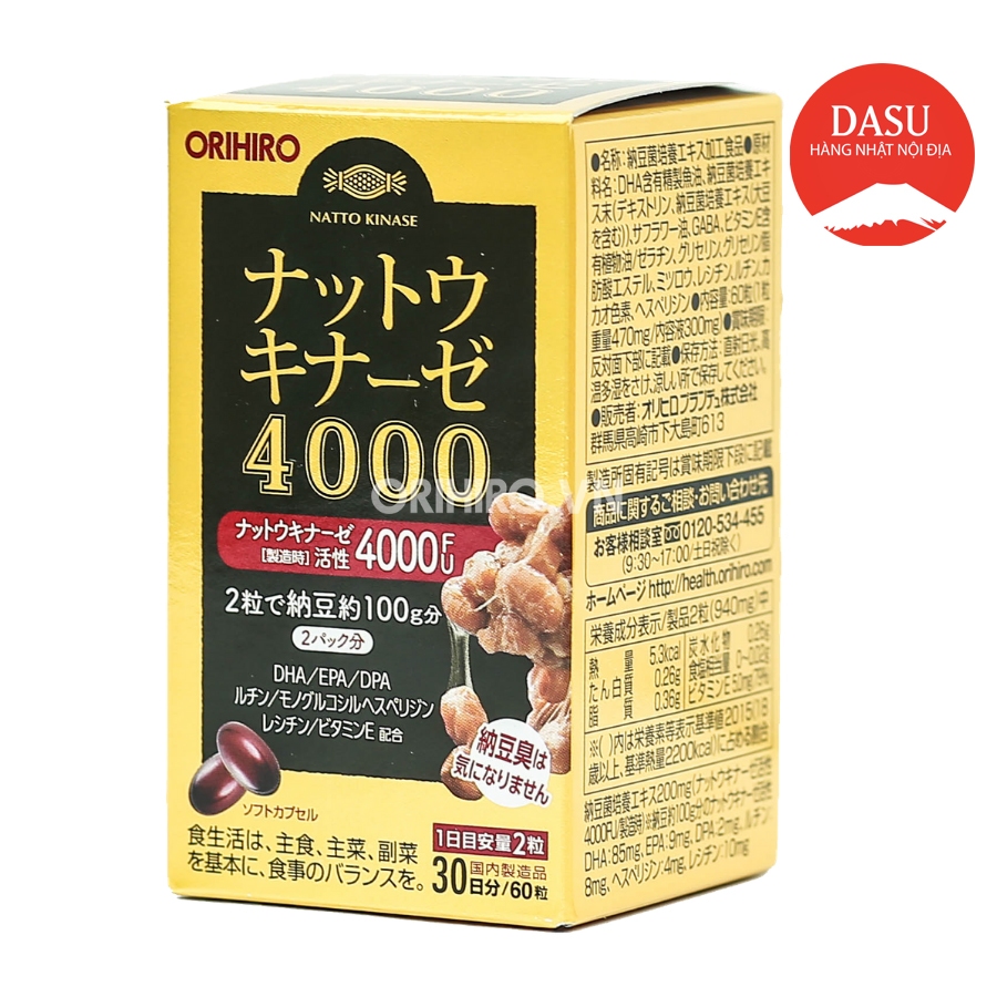 Viên uống chống đột quỵ,tai biến Natto Kinase 4000FU Orihiro Nhật 30 NGÀY