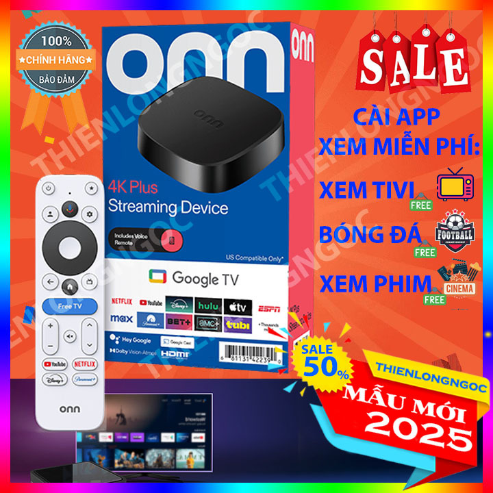 Onn Plus 4k Google Tivi Box Google TV 2025 Android box Tiếng Việt HDR Chrome Cast Netflix