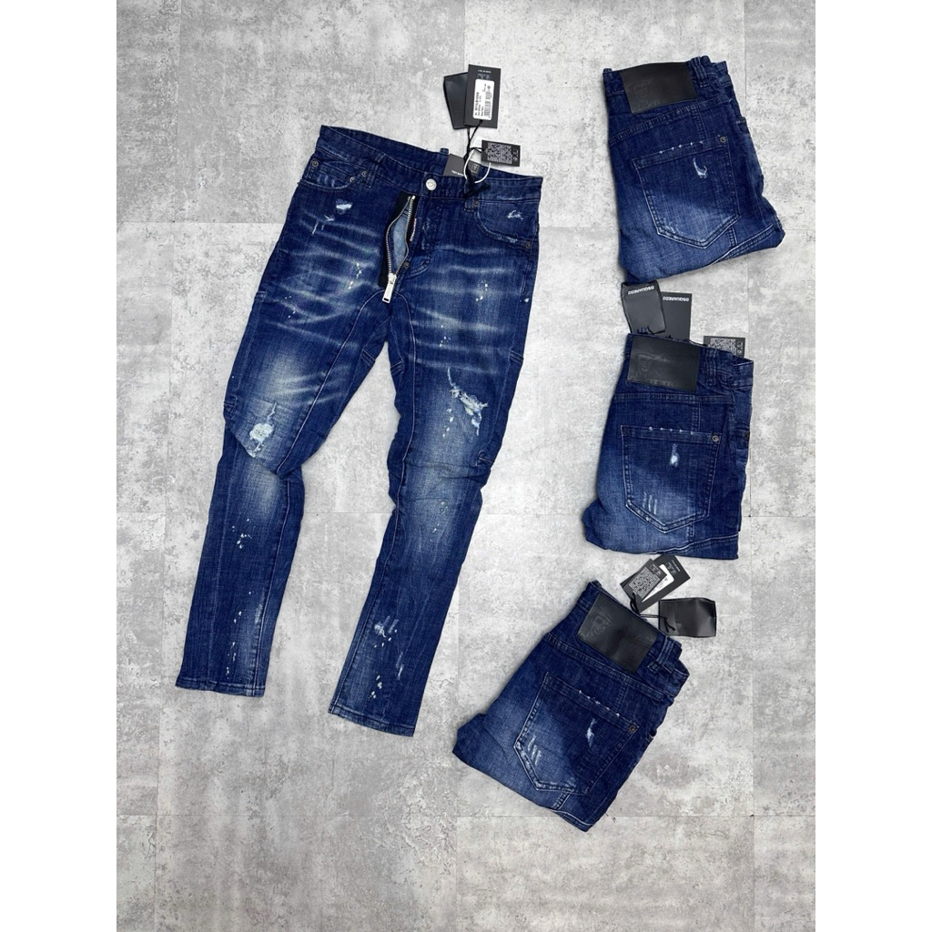 Quần Jean Nam Mã D2-22 Ath 1:1 Bản Biker Wash Rách Vảy Sơn Khoá Lệch From Ống Côn Dsq2