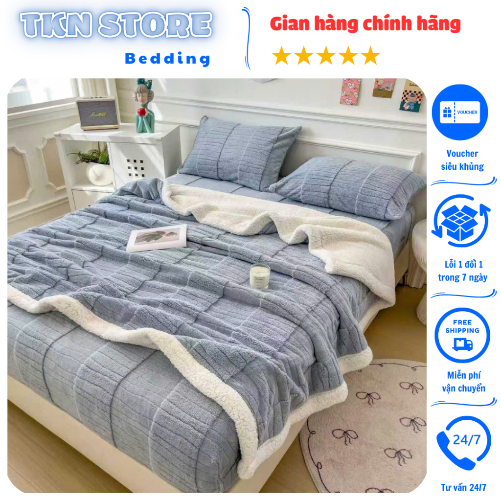  Bộ chăn ga gối nỉ sữa lông cừu dữ ấm cho mùa đông Chất liệu mềm mại ấm áp - thiết kế hiện đại trẻ trung 