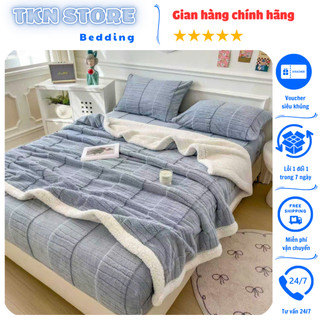  Bộ chăn ga gối nỉ sữa lông cừu dữ ấm cho mùa đông Chất liệu mềm mại ấm áp - thiết kế hiện đại trẻ trung 