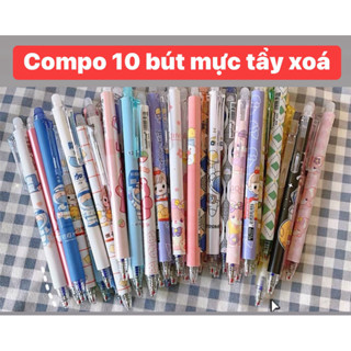  compo 10 bút mực gel tẩy xóa được nhiều hoạ tiết bút bi bấm tẩy xóa mực tím xanh đen bút bấm rẻ 