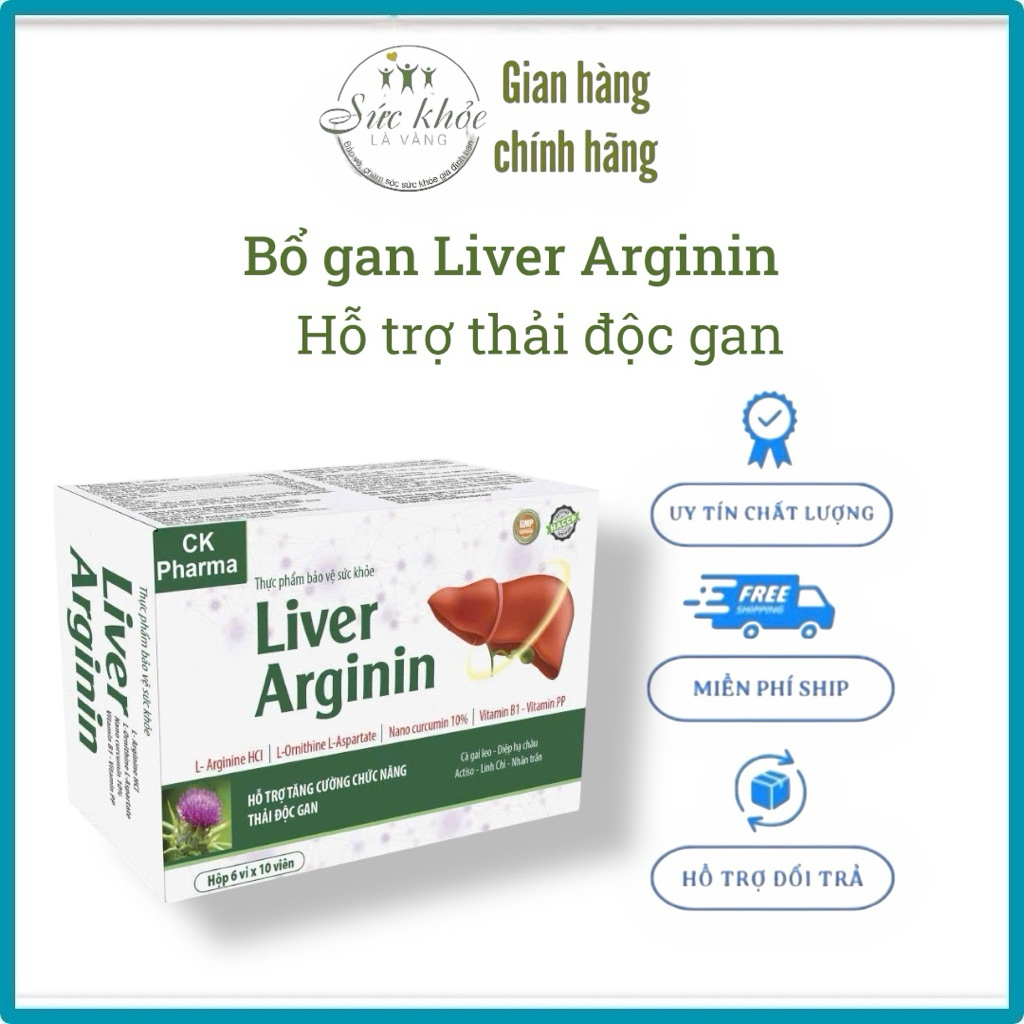 Bổ Gan Liver Arginin hỗ trợ thanh nhiệt giải độc gan, giúp tăng cường chức năng gan.