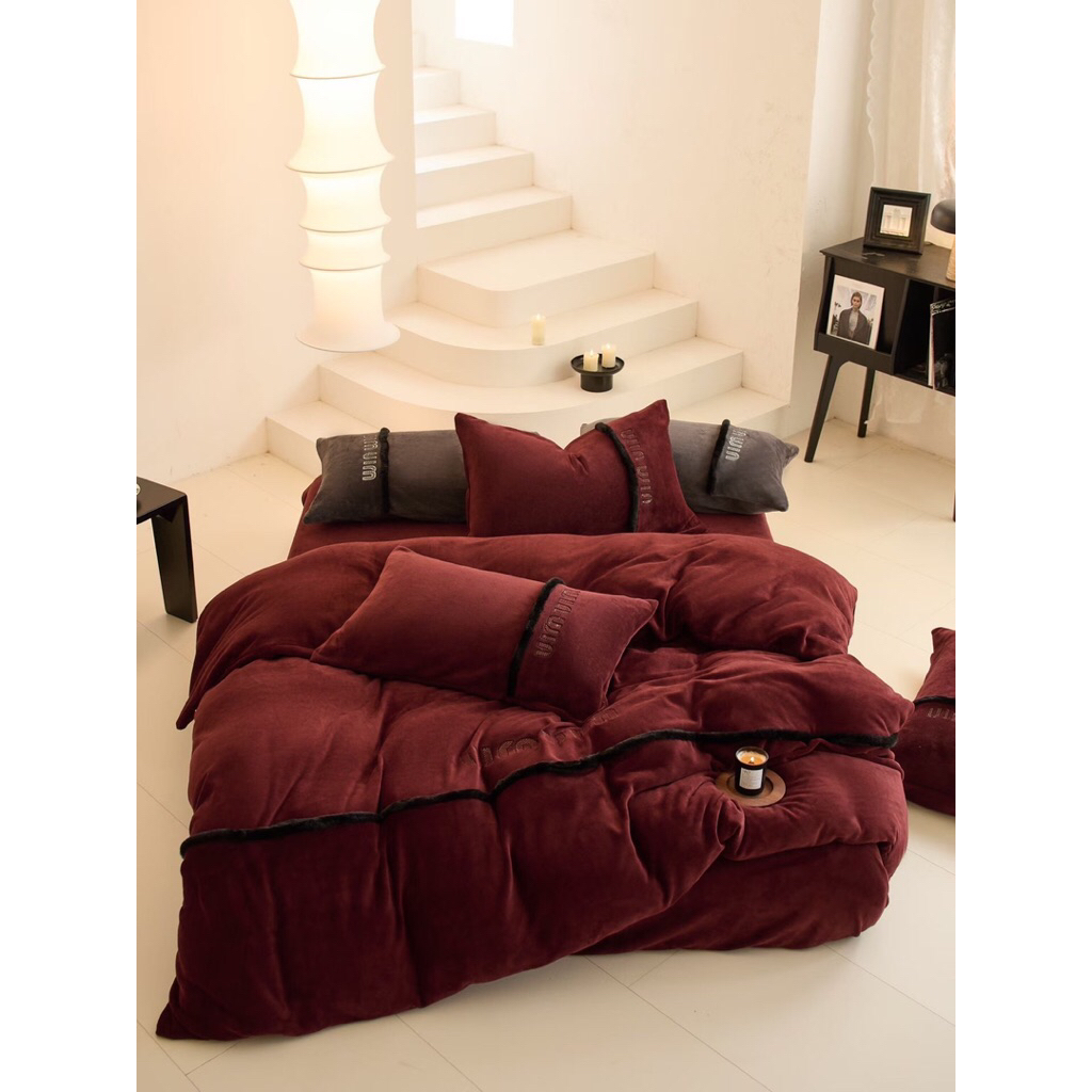 Vân su shop- Chăn ga gối Nỉ sữa thêu Min Min tiểu thư