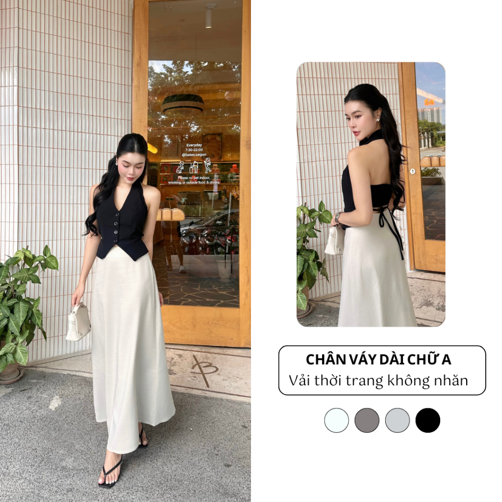Diti Fashion Chân Váy Dài Chữ A Dáng Suông Vải Xước Sang Trọng May Cạp Cao Tôn Eo Che Bụng Hack Dáng