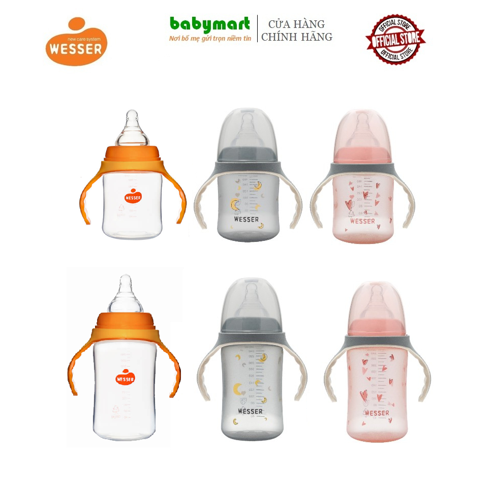 Bình sữa cho bé chính hãng Wesser nhựa PP cổ rộng 180ml / 260ml