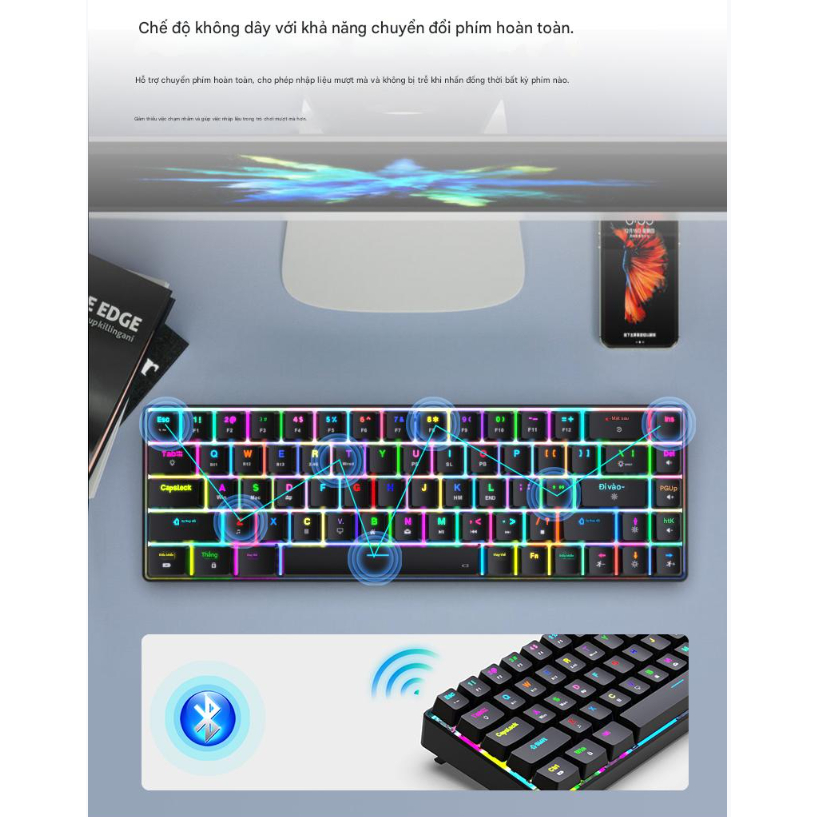 Bàn phím cơ không dây RS01 - Hỗ trợ hotswap - LED RGB nhiều chế độ - 3 mode kết nối tiện lợi | BigBuy360 - bigbuy360.vn