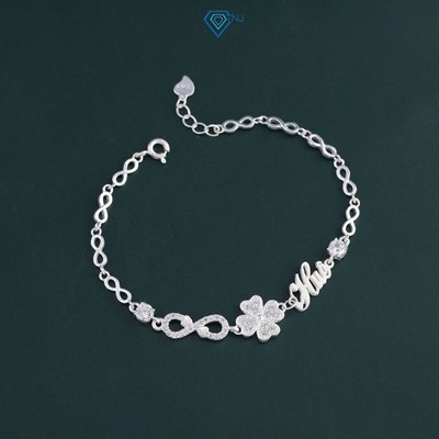 Lắc tay bạc nữ cỏ 4 lá hình vô cực đính đá cao cấp, trang sức bạc 925 khắc tên theo yêu cầu LTN0330 - Trang Sức TNJ
