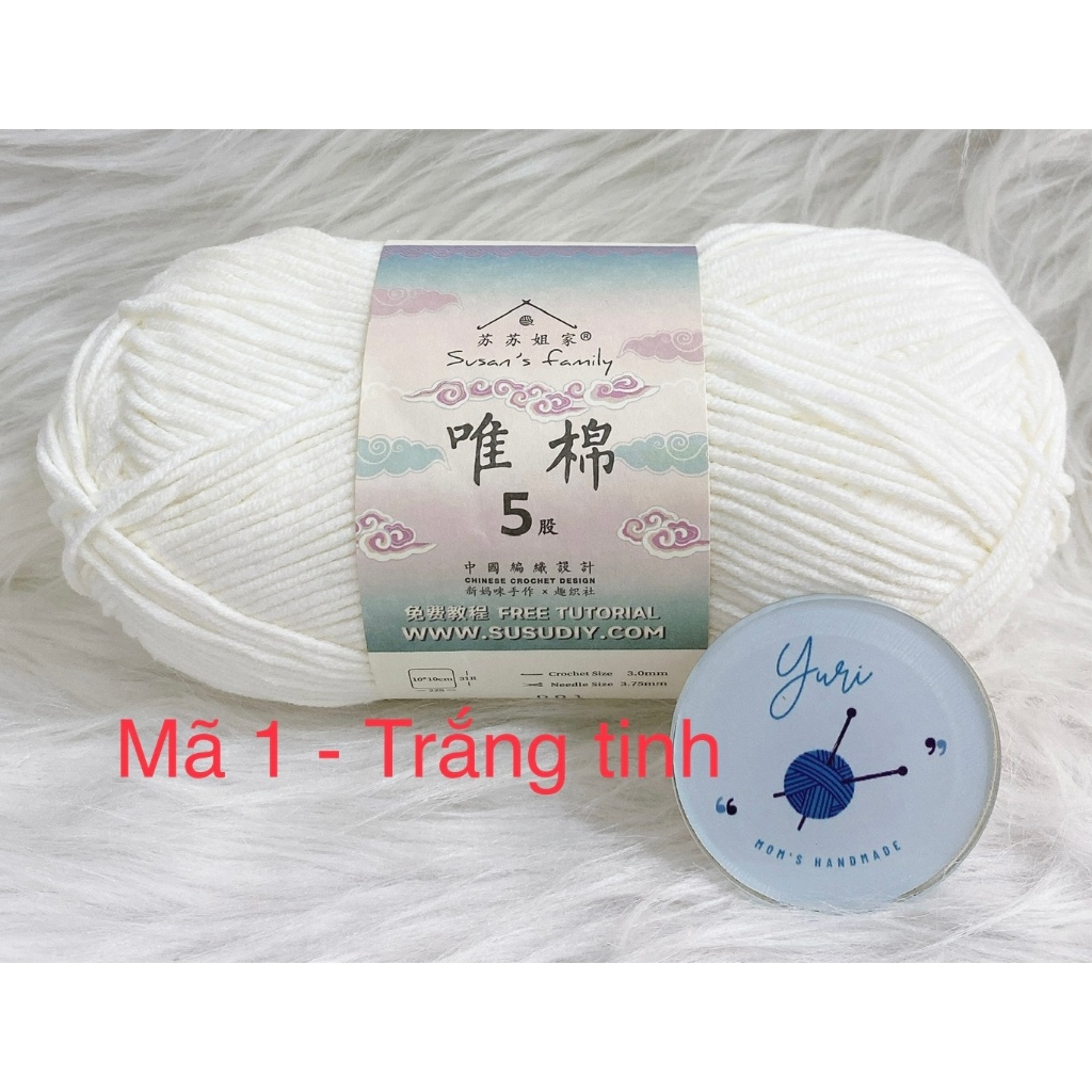 Len Susan Family 5 Cuộn 100g, Len Cotton Cao Cấp Mềm Mịn Ít Xù, Móc Thú Bông, Quần Áo