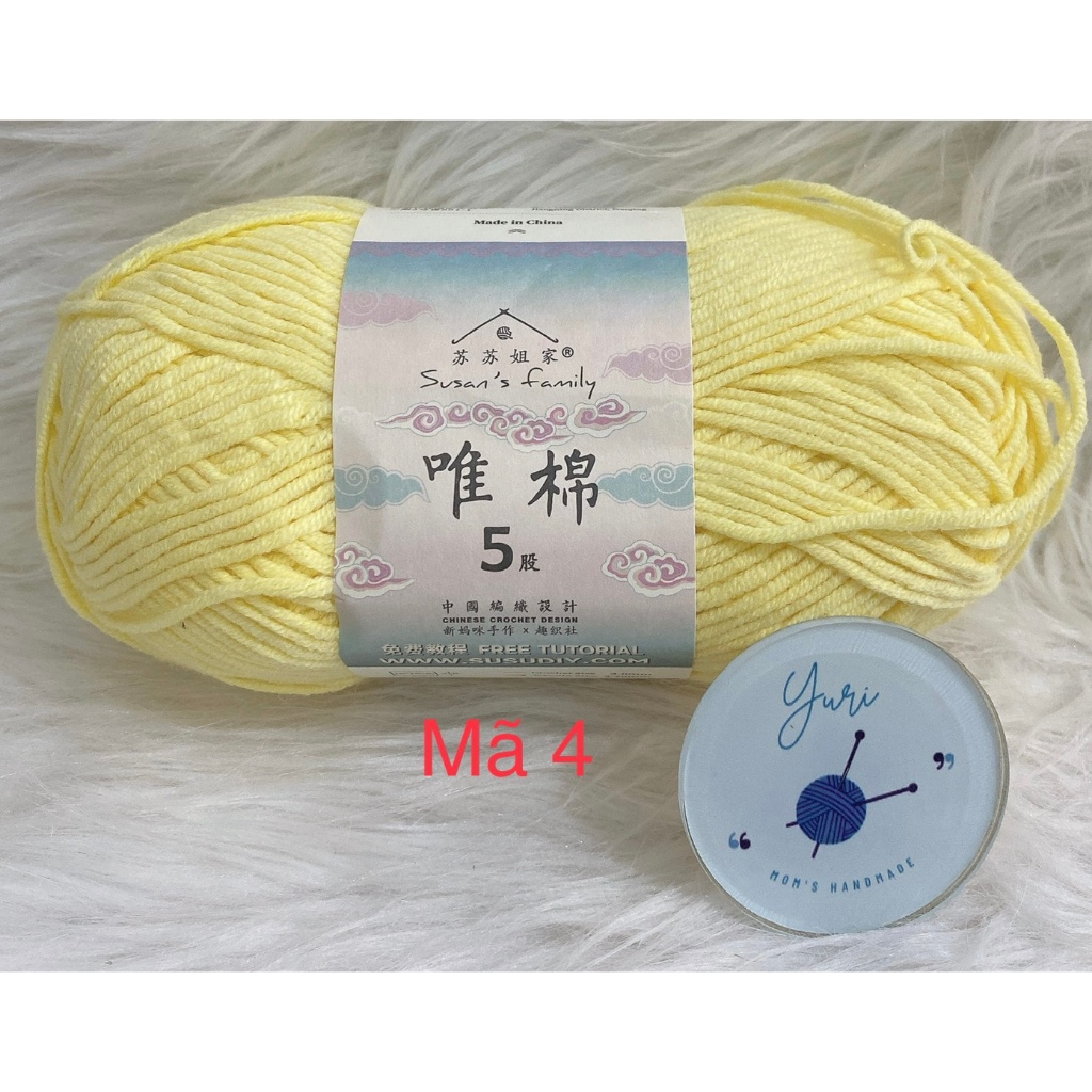 Len Susan Family 5 Cuộn 100g, Len Cotton Cao Cấp Mềm Mịn Ít Xù, Móc Thú Bông, Quần Áo