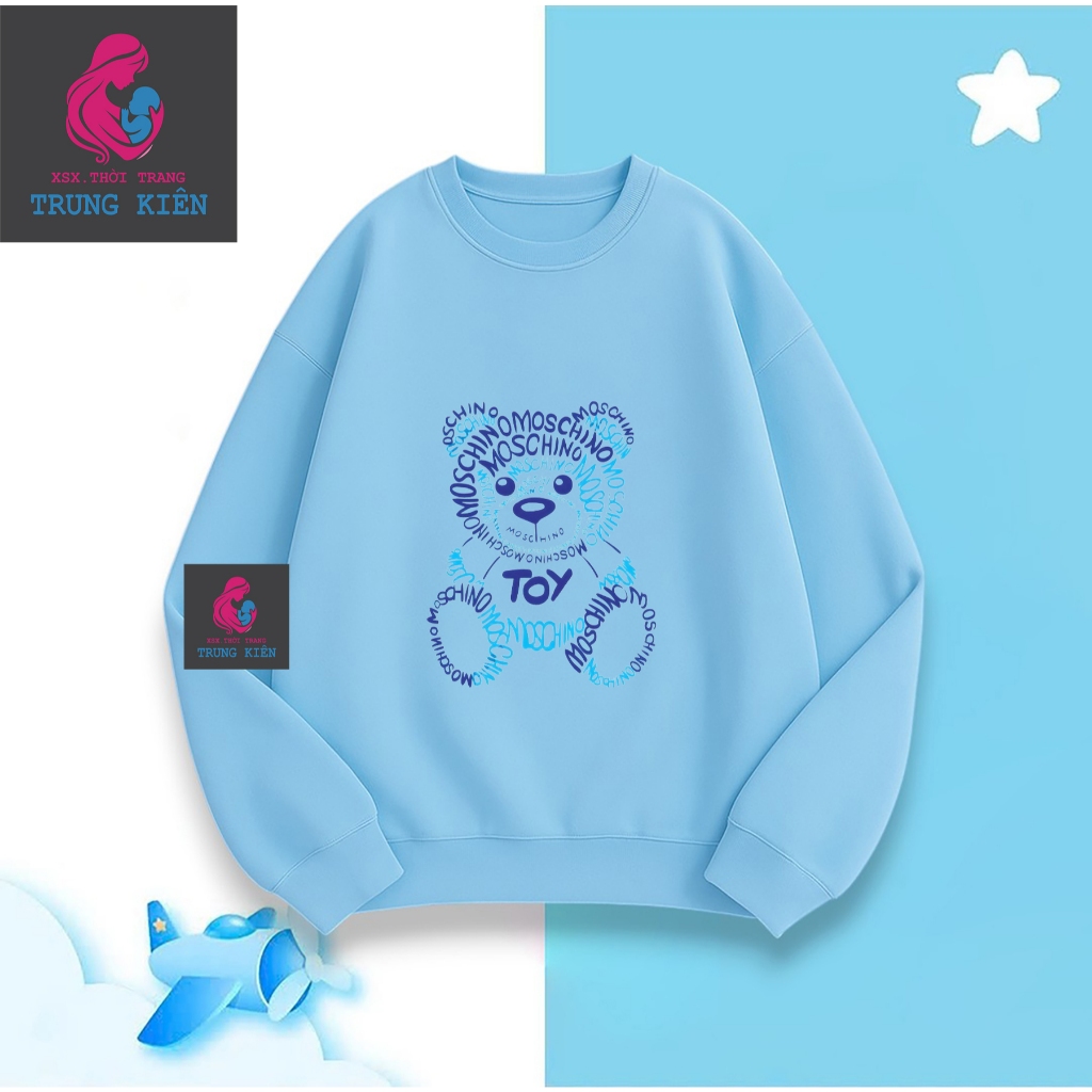 Áo Sweater Mùa Đông Cho Trẻ Em, Hình Gấu Toy Moschino, Vải Nỉ Cotton Mềm Mịn Thoải Mái (M 340)