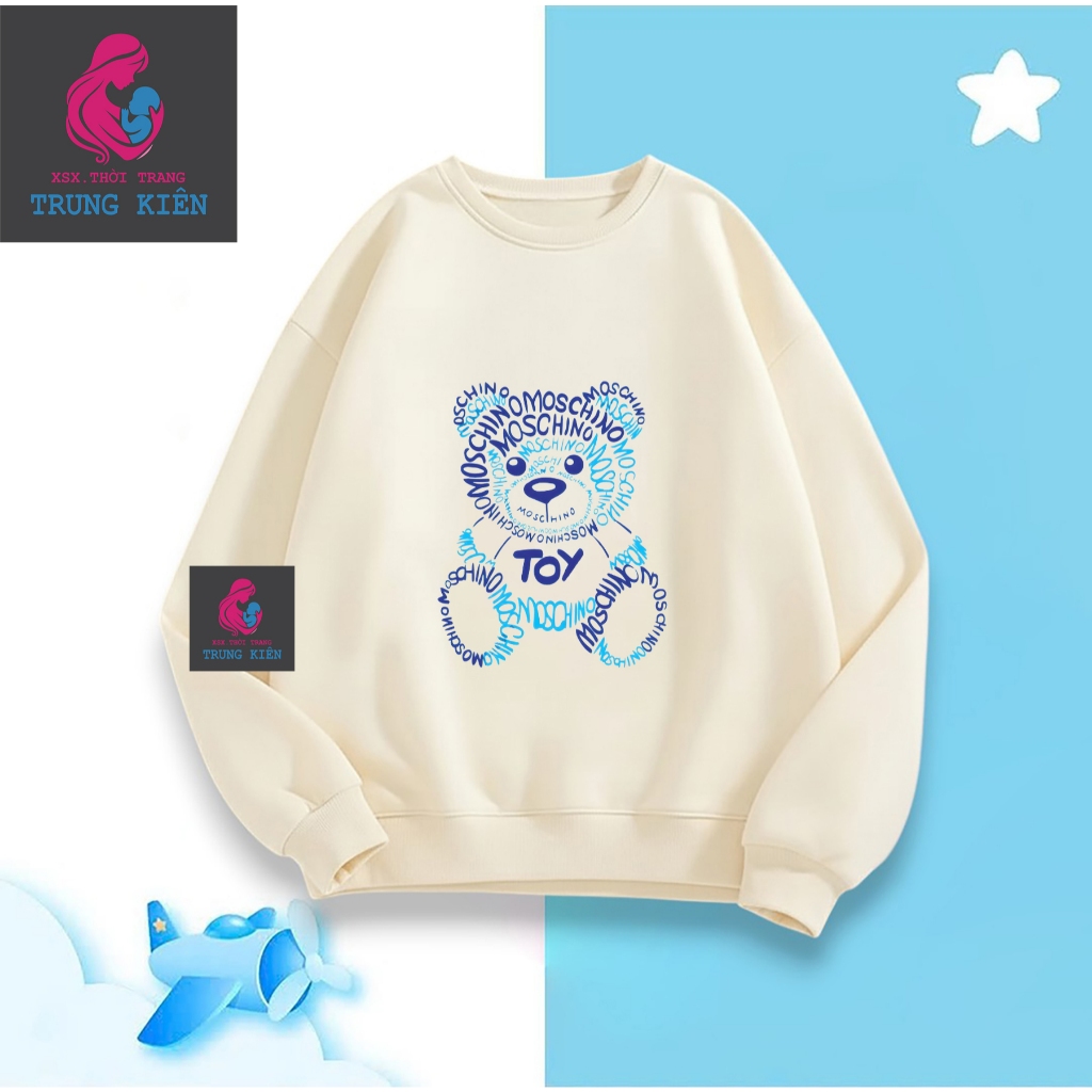 Áo Sweater Trẻ Em Mùa Lạnh, Hình Gấu Toy Moschino, Vải Nỉ Cotton Mềm Mại Ấm Áp Thoải Mái (M 340)