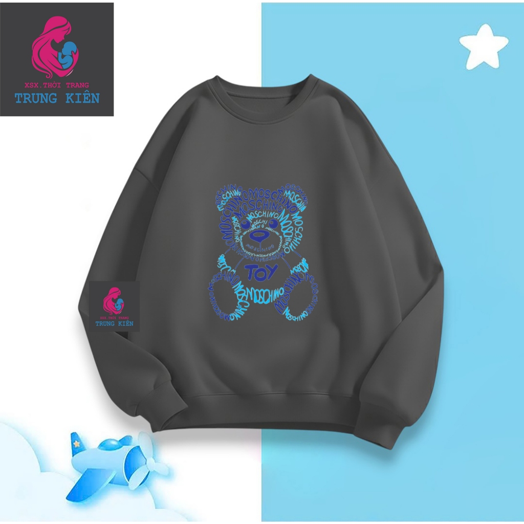 Áo Sweater Trẻ Em Mùa Đông, Hình Gấu Toy Moschino, Chất Liệu Nỉ Cotton Mềm Mịn Ấm Áp (M 340)