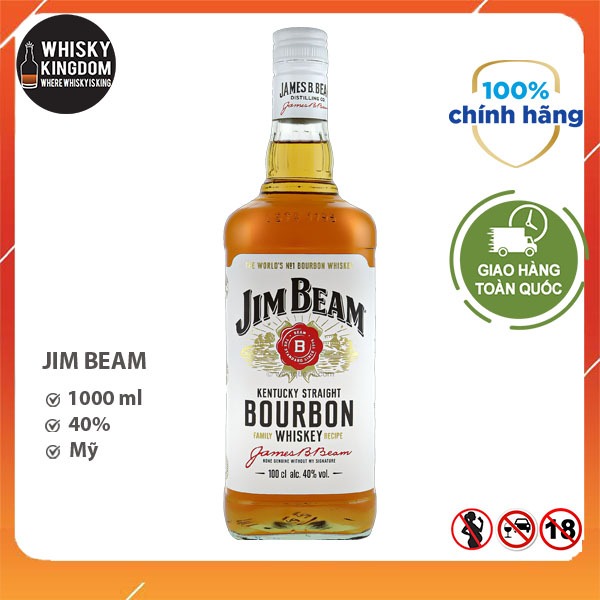 JIM-BEAM 1000ML whisky Bourbon Mỹ uống neat hoặc làm nguyên liệu pha chế