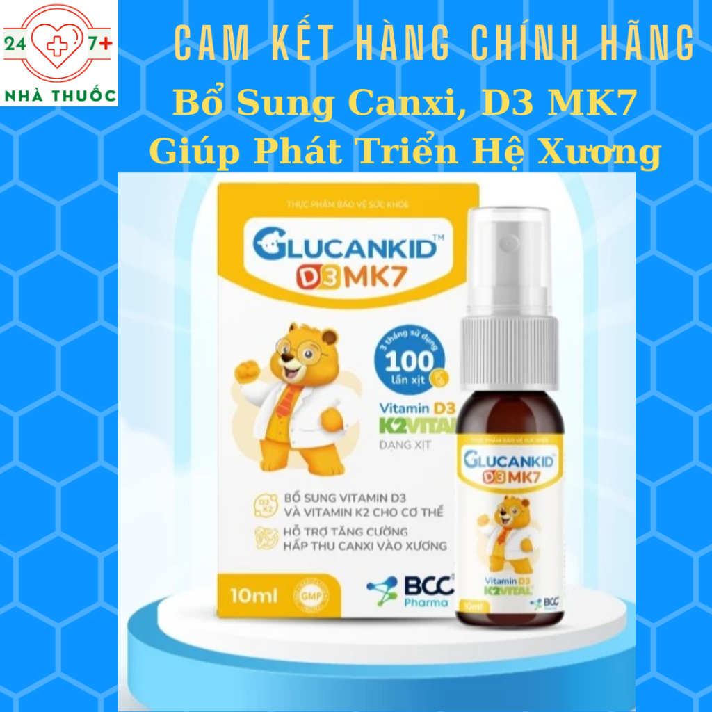 Xịt Canxi Glucankid D3MK7 (HD 2028)- Hỗ Trợ Bổ Sung D3K2, Tăng Cường Hấp Thu Canxi Cho Bé Từ 3 Tháng