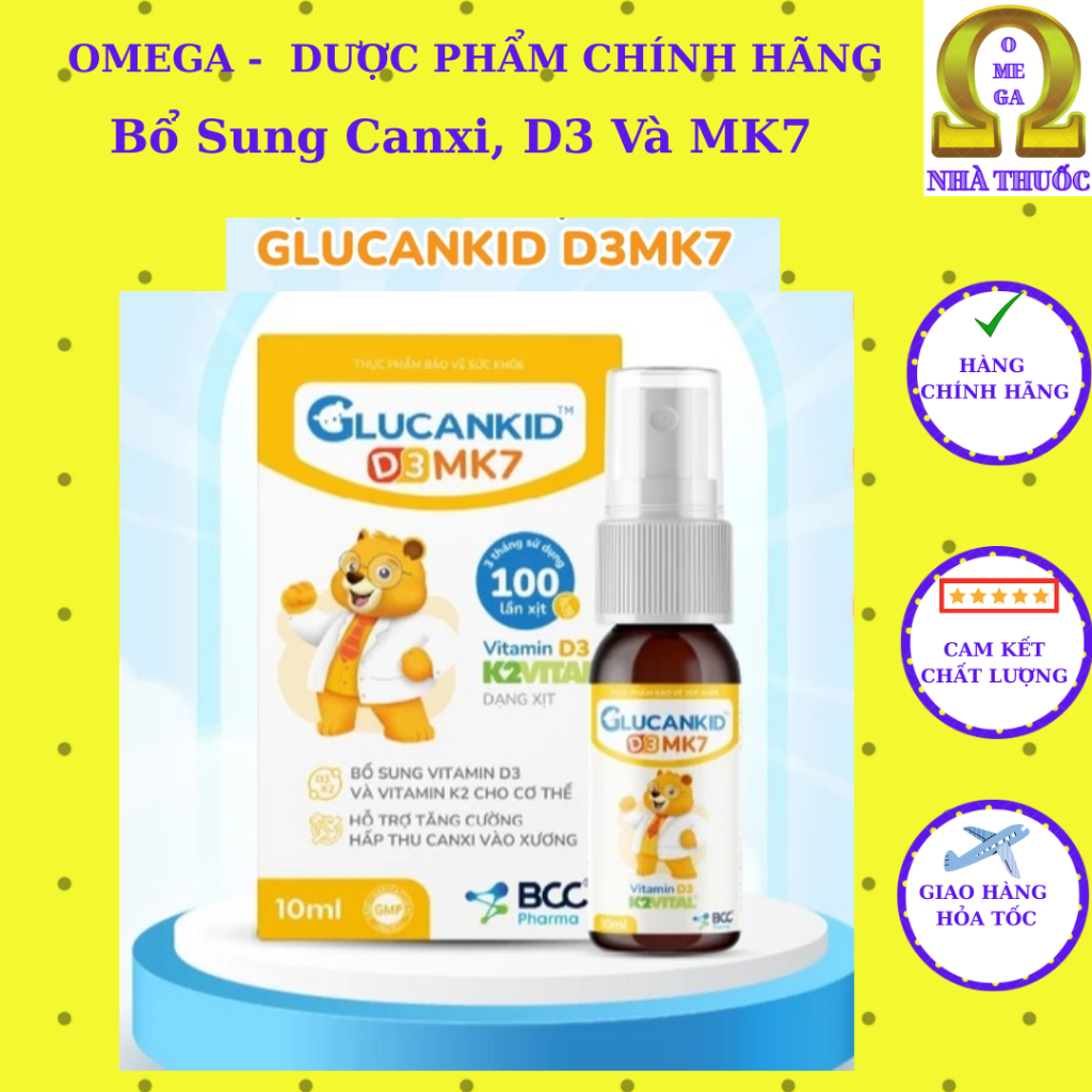 Glucankid D3MK7 (Dạng Xịt, HD 2028)- Hỗ Trợ Bổ Sung D3K2, Tăng Cường Hấp Thu Canxi Cho Bé Từ 3 Tháng