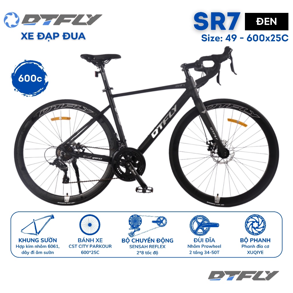 Xe Đạp Đua DTFLY SR7 600x25c Bản Nâng Cấp Lên Đề SENSAH REFLEX 16 Tốc Độ, Líp Vặn Nổ ATA | dtflyvn