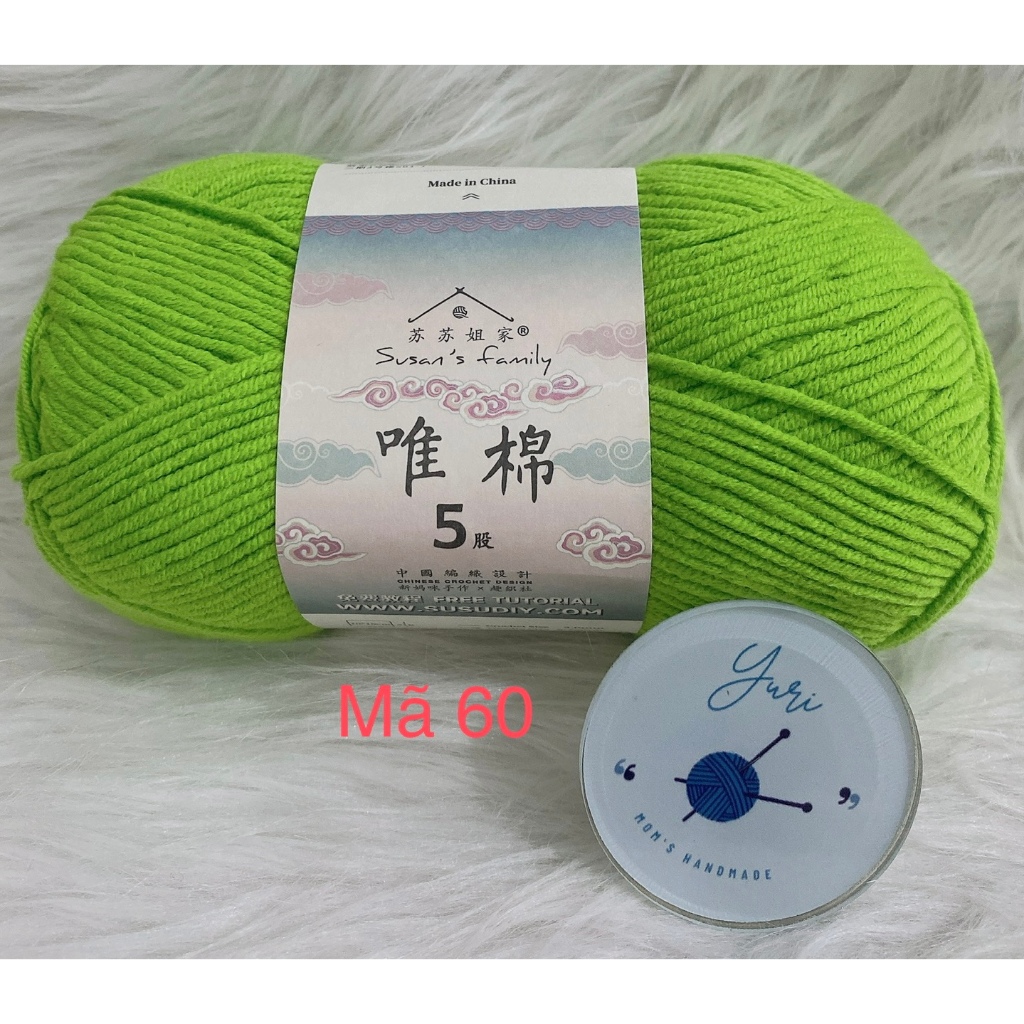 Len Susan Family 5 Cuộn 100g, Len Cotton Cao Cấp Mềm Mịn Ít Xù, Móc Thú Bông, Quần Áo