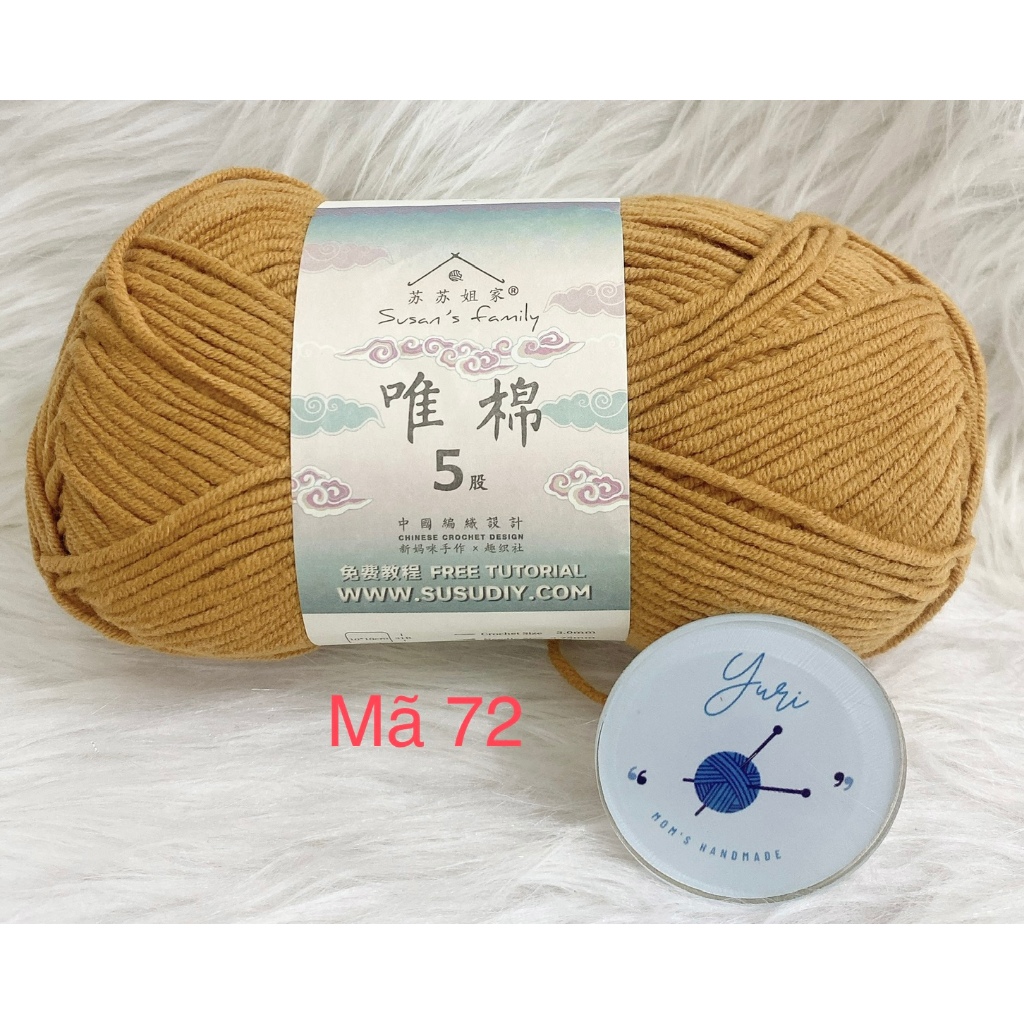 Len Susan Family 5 Cuộn 100g, Len Cotton Cao Cấp Mềm Mịn Ít Xù, Móc Thú Bông, Quần Áo