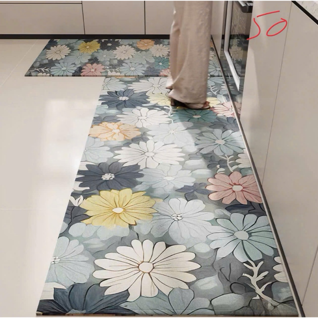 Thảm chùi chân Silicon 4 lớp thấm hút nước nhà bếp Bộ thảm bếp nhà tắm chống trơn trượt an toàn