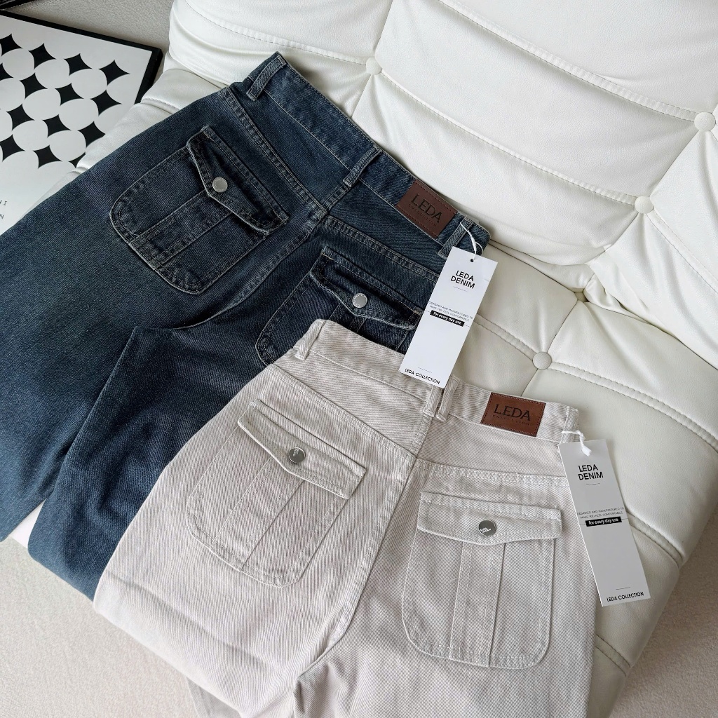   Dài 88-93cm Quần Jean Ống Suông TÚI NẮP TÚI HỘP Nữ LEDA Quần Bò Ống Suông Nấm Lùn 1m5 Quần Rin 9 Tấc 