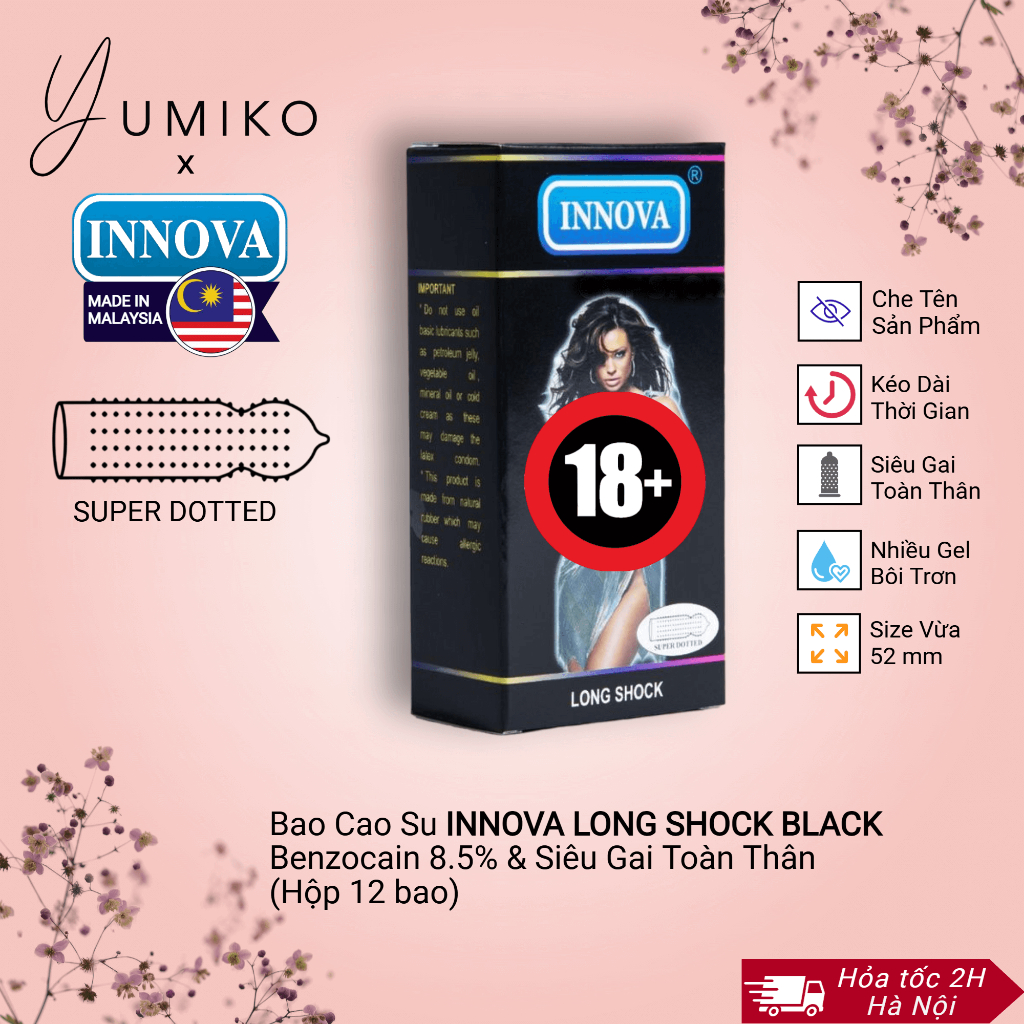 Bao cao su INNOVA kéo dài thời gian quan hệ, bcs Gân Gai, xuất xứ Malaysia, hộp 12 bao