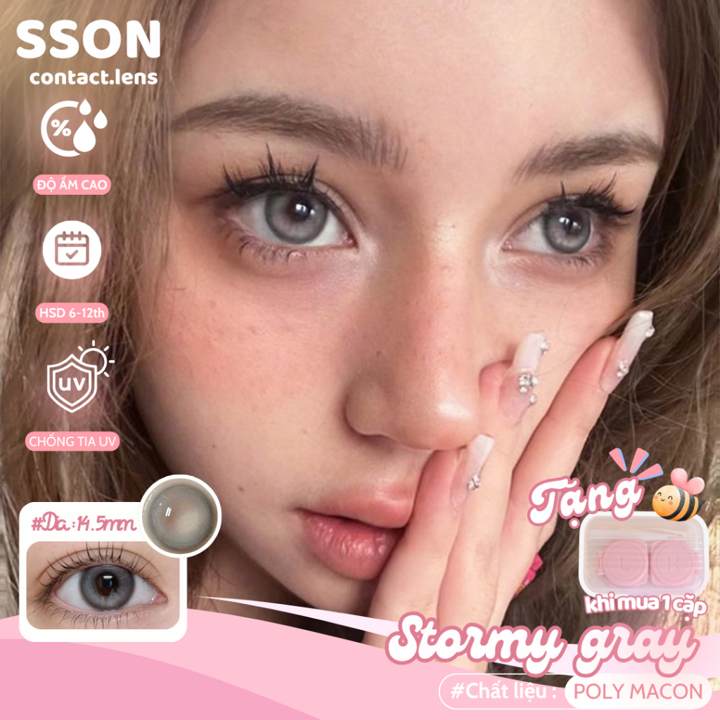 Lens cận màu Stormy Gray Gdia14.3mm Dia14.5mm Dòng kính áp tròng cận 0~6 độ [1 NĂM/KÈM KHAY] SSon Le