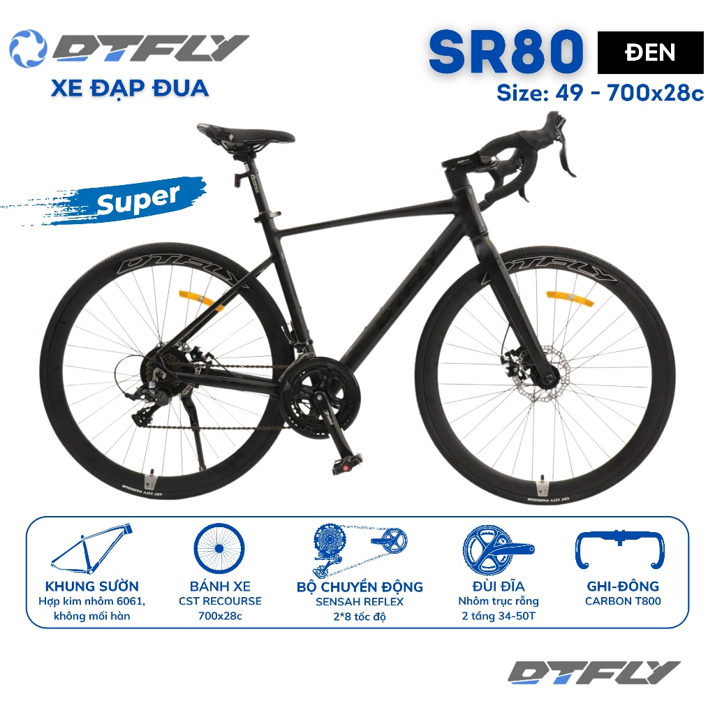 Xe Đạp Đua DTFLY SR80-S Bản Nâng Cấp Đùi Đĩa Trục Rỗng, Ghi-Đông Carbon | dtflyvn
