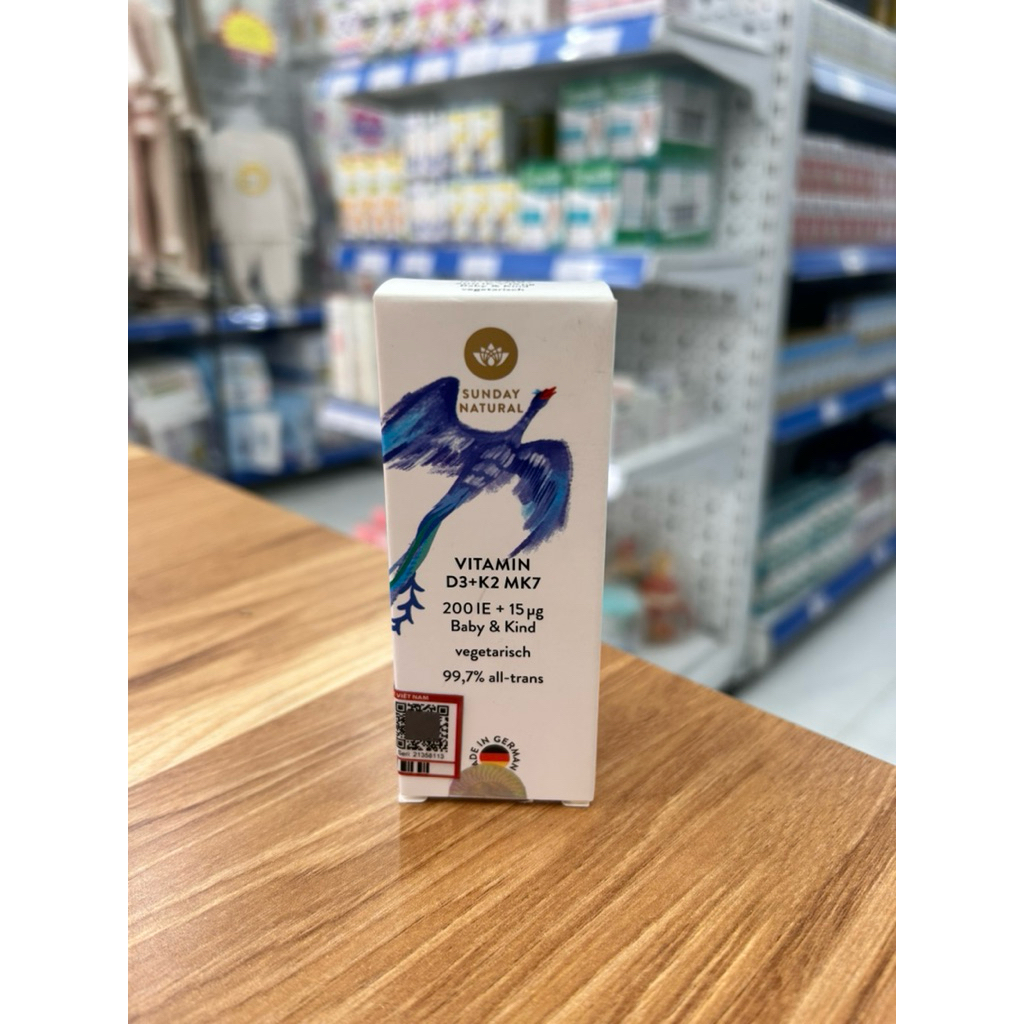 Vitamin D3 K2 MK7 Sunday Natural 10ml Đức 15µg Bổ Sung Cho Trẻ Từ Sơ Sinh Đến 4 Tuổi, D3K2 Tăng Hấp 