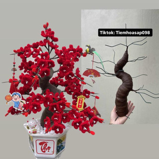  Thân cây Mai  Đào giả 45-50cm Sét Tự Làm Cây Mai  Đào bằng kẽm nhung  không kèm chậu   