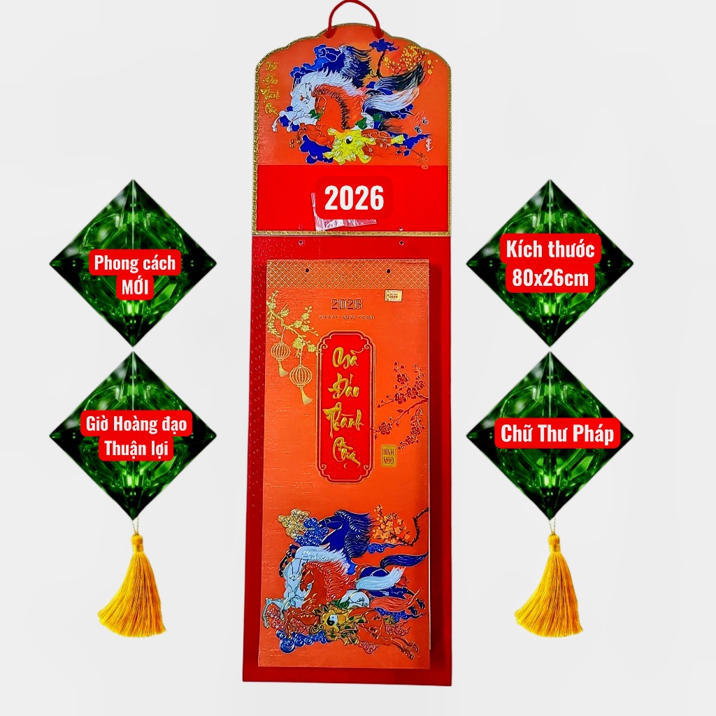 Lịch phong cách mới lạ chủ đề chữ Thư Pháp số to, bloc lịch có kích thước là 20x48cmgiờ Hoàng Đạo nă