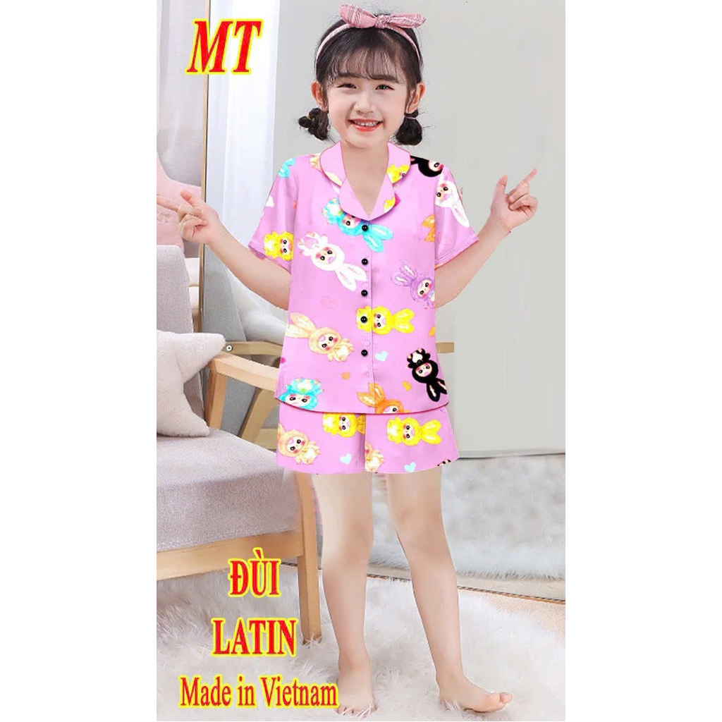 bộ bizama lụa satin cho bé gái 15-20 ký