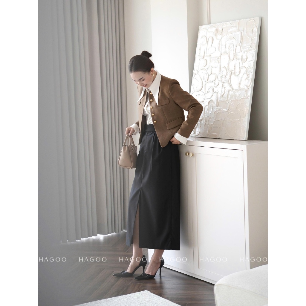 Áo Blazer nữ cổ tròn thiết kế khuy đồng thanh lịch [ B505 ]