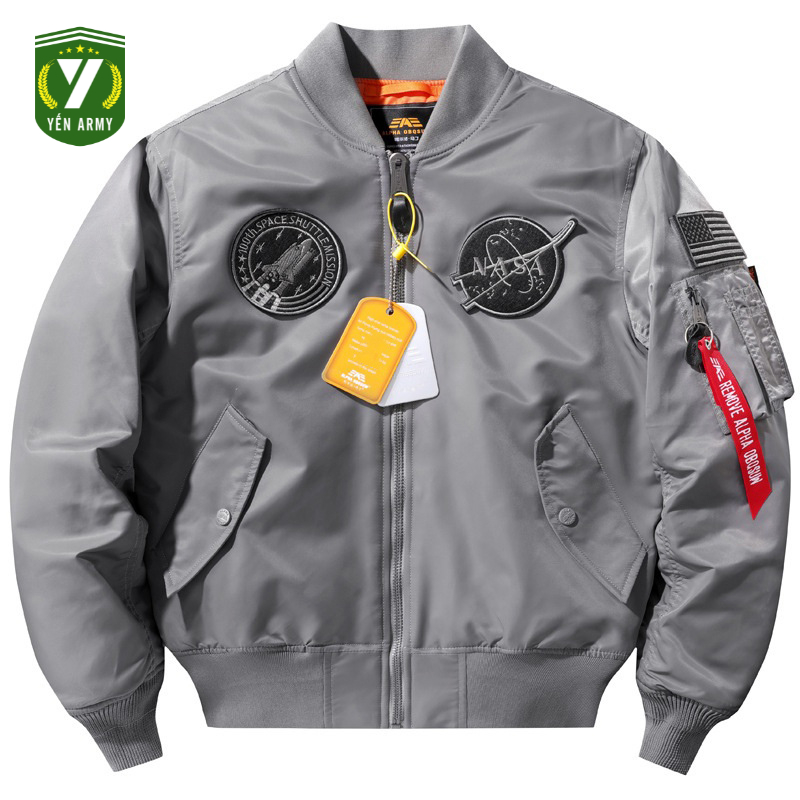 Áo Khoác Pilot Alpha Nasa 2026 Chần Bông Khóa Nhôm Màu Ghi Bạc / Đen / Xanh Rêu / Xanh Than - Mã NAS