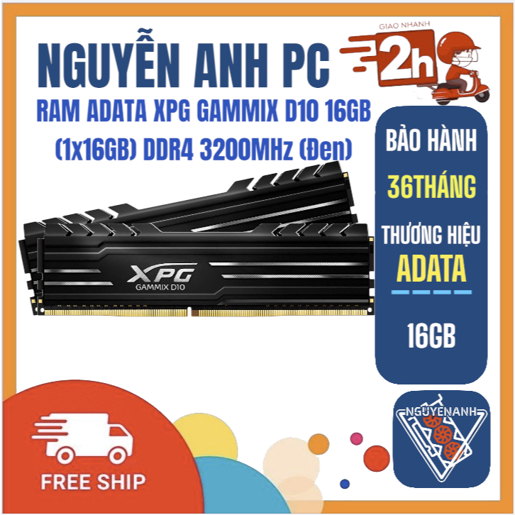 RAM ADATA XPG GAMMIX D10 16GB (1x16GB) DDR4 3200MHz (Đen)