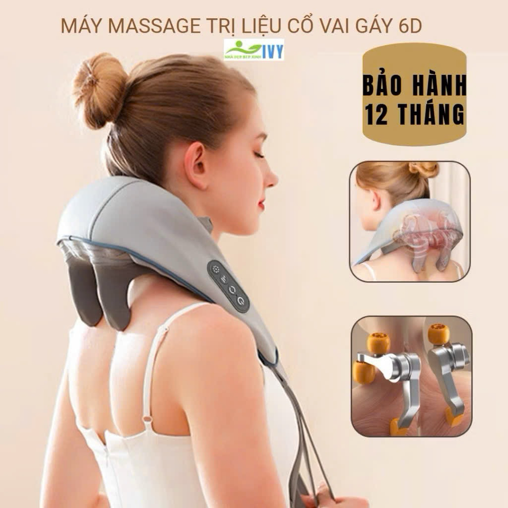 máy massage cổ vai gáy 6D BẢN CAO CẤP CÓ ĐÈN HỒNG NGOẠI, đai khăn choàng massage cổ vai gáy hb 12th