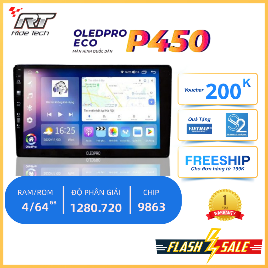 Màn Hình Android OLEDPRO P450, A5, A6 Ram 4/64GB - Màn Hình xe ô tô 4 chỗ,  7 chỗ, xe tải, chíp 9863