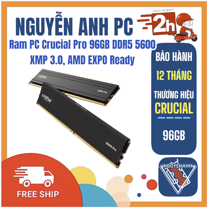 Ram Desktop Crucial Pro 96GB Kit (2x48GB) DDR5 5600MHz CP2K48G56C46U5