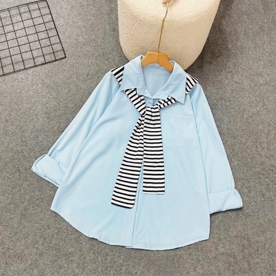 Áo Sơ Mi Tay Dài Phối Khăn Thủy Thủ Quàng Vai Phong Cách Hàn Quốc Cho Chubby Sm20+A195