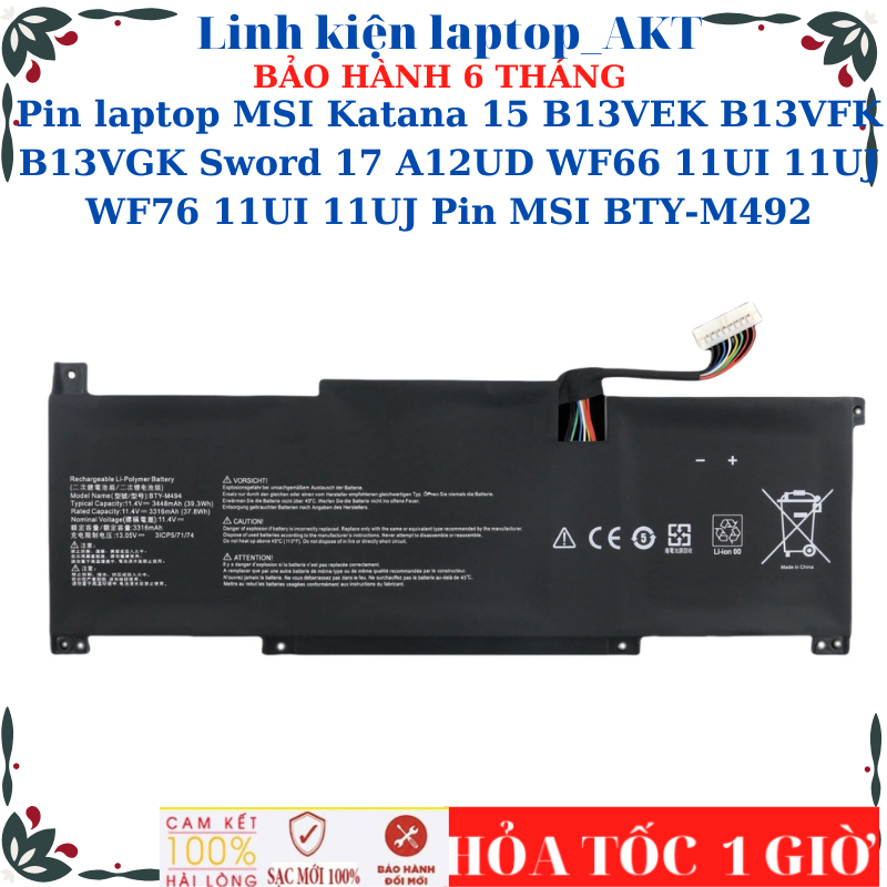 Pin laptop MSI Katana 15 B13VEK B13VFK B13VGK Sword 17 A12UD WF66 11UI 11UJ WF76 11UI 11UJ Pin MSI B