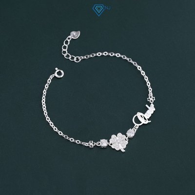Quà cho người yêu - Lắc tay bạc nữ hình cỏ 4 lá đính đá khắc tên theo yêu cầu LTN0346 - Trang Sức TNJ