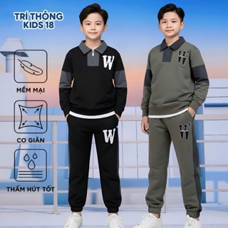 Bộ quần áo polo thu đông bé trai 15-46kg từ 4-14 tuổi W. Đồ bộ bé trai, Set đồ bé trai