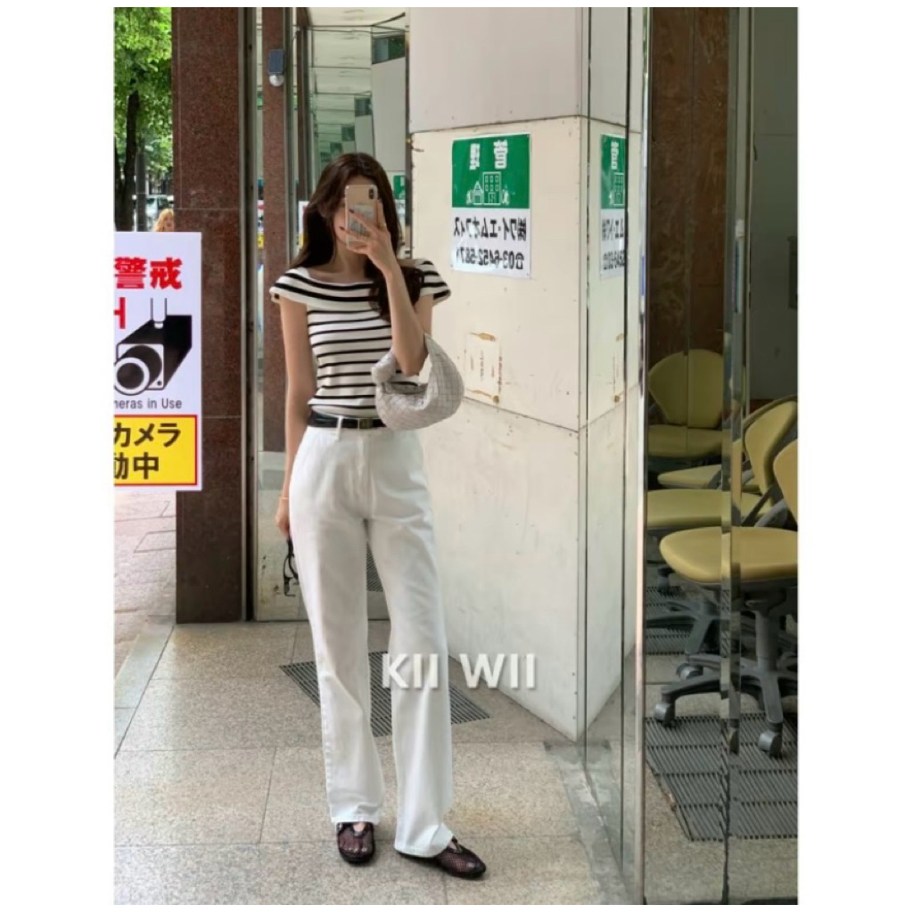 Áo Thun Dệt Kim Kẻ Sọc, Thời Trang Mùa Hè, Dành Cho Nữ, Kiểu Trễ Vai Gợi Cảm, Áo ngắn Áo Nhà LiVoTo