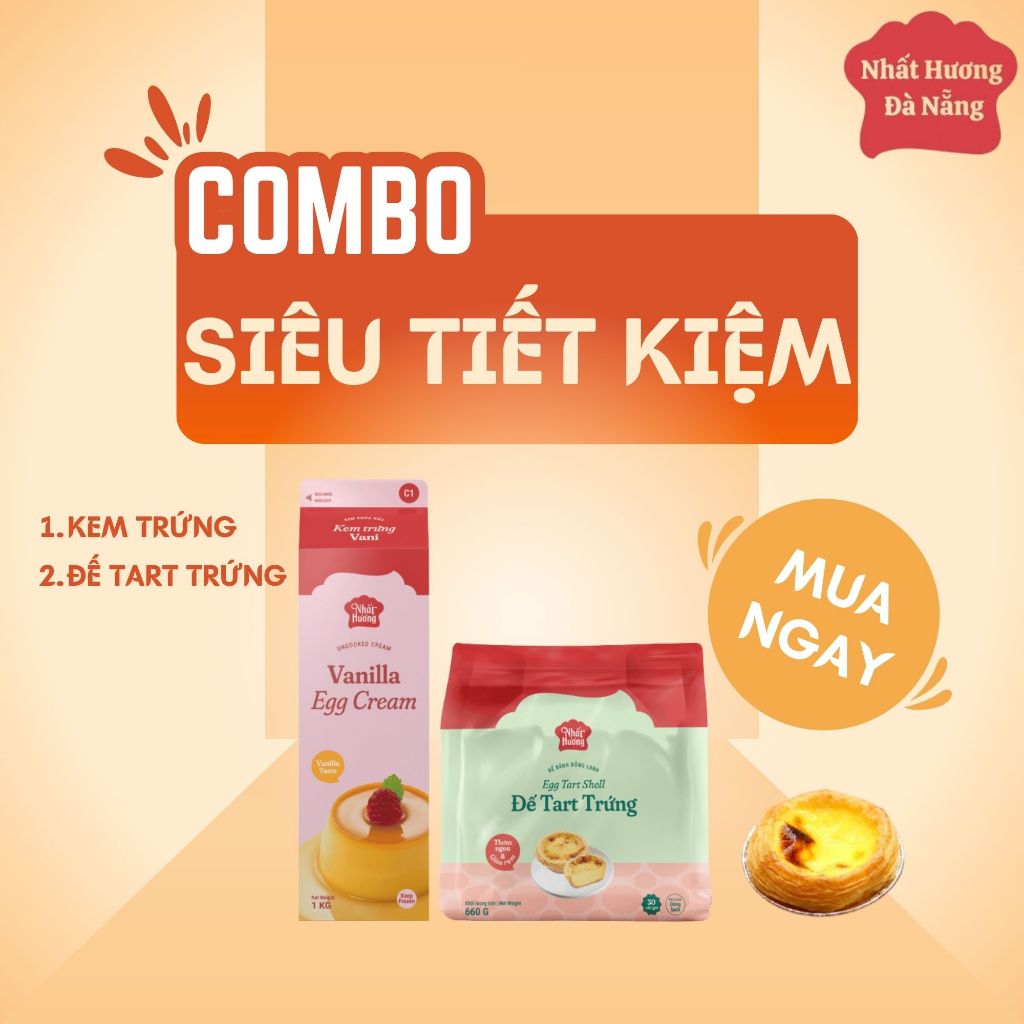 Combo Đế Bánh Tart Trứng 30 Cái + Kem Trứng Nhất Hương 1KG – Set Làm Bánh Tart Trứng