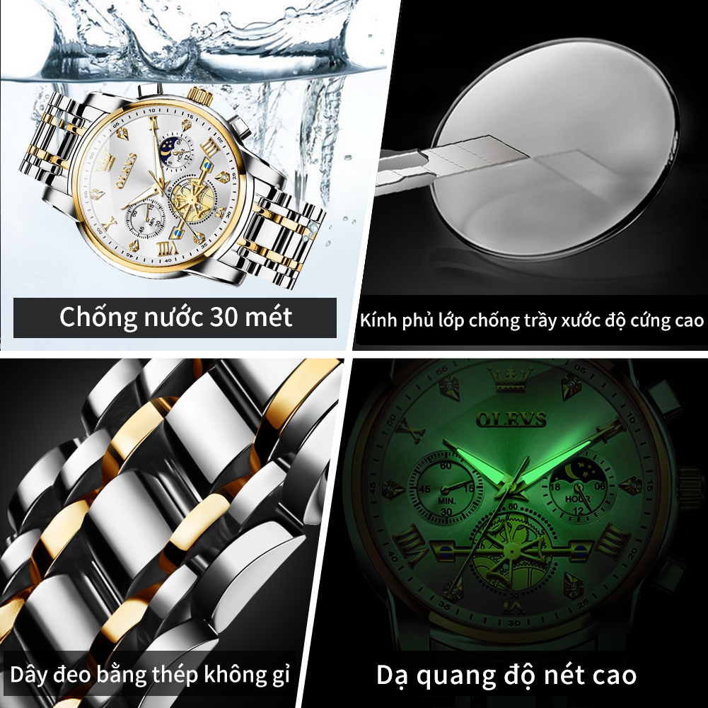OLEVS Đồng hồ nam chống nước chính hãng dạ quang dây thép không gỉ doanh nhân 2856 | BigBuy360 - bigbuy360.vn