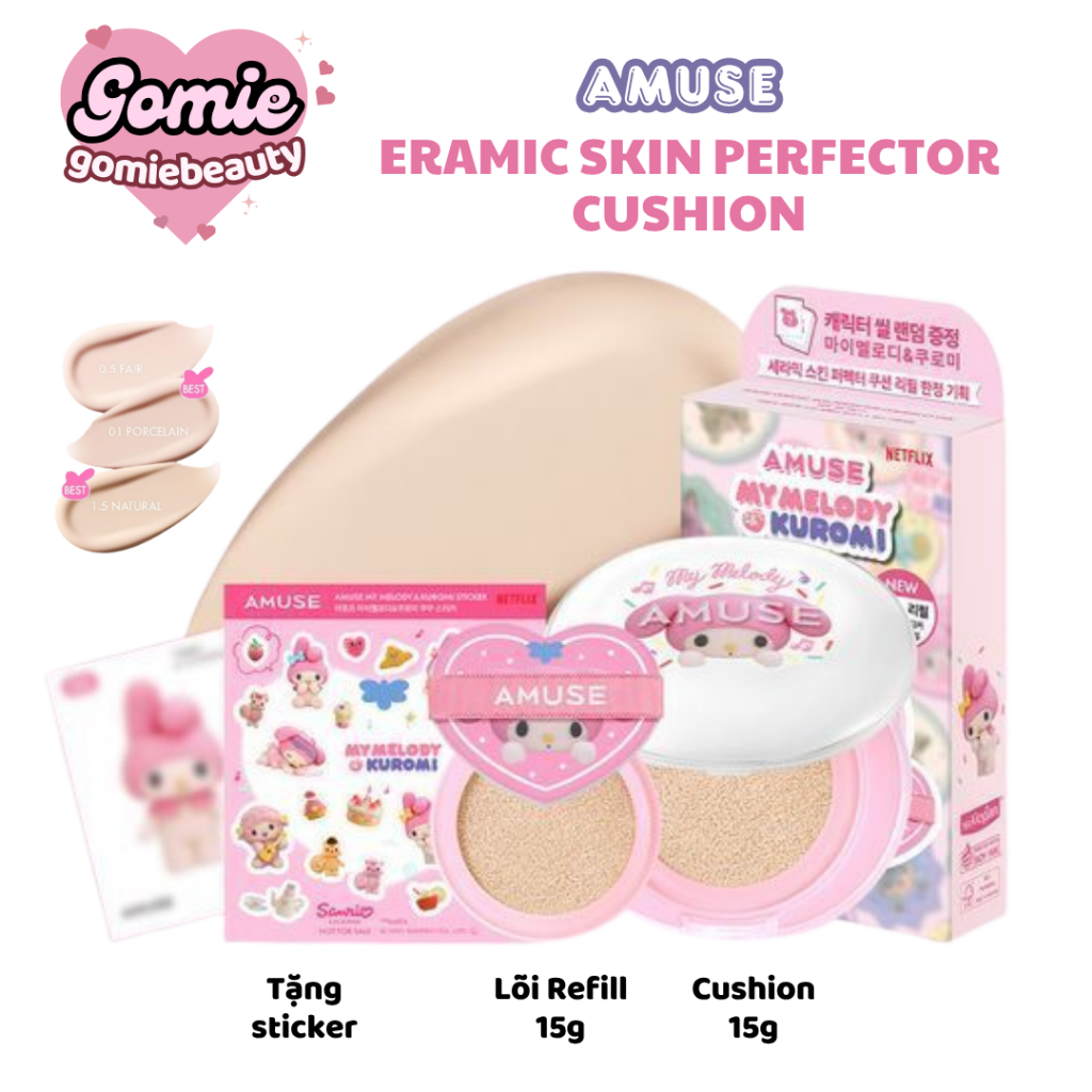 (AMUSE x MY MELODY & KUROMI) Set Phấn Nước Amuse Ceramic Skin Perfector Cushion