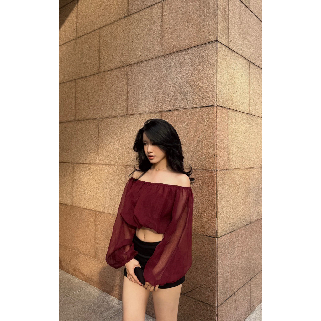 LIBEROSIS - Áo trễ vai tay phồng form bí croptop BUBBLES TOP (xuyên thấu phải dùng bra dán)