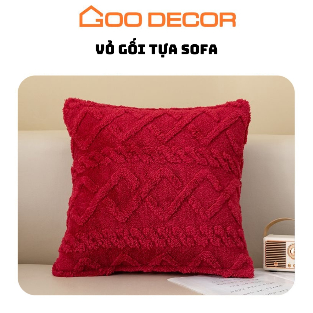 Vỏ gối sofa vải lông cừu, bọc gối tựa sofa 40x40 hình vuông - GOO Decor
