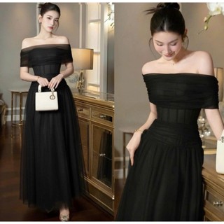  BIGSIZE HIẾU HIẾU  55-100KG  - Đầm nữ thiết kế voan bẹt vai trơn dáng dài đi tiệc D567 